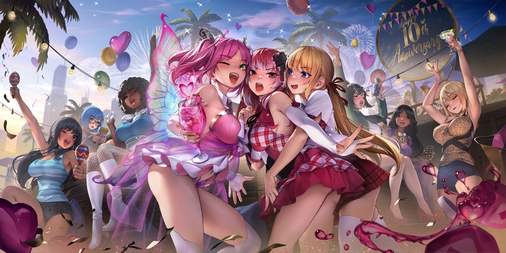 The cast of Huniepop in a 10th anniversary celebratory image