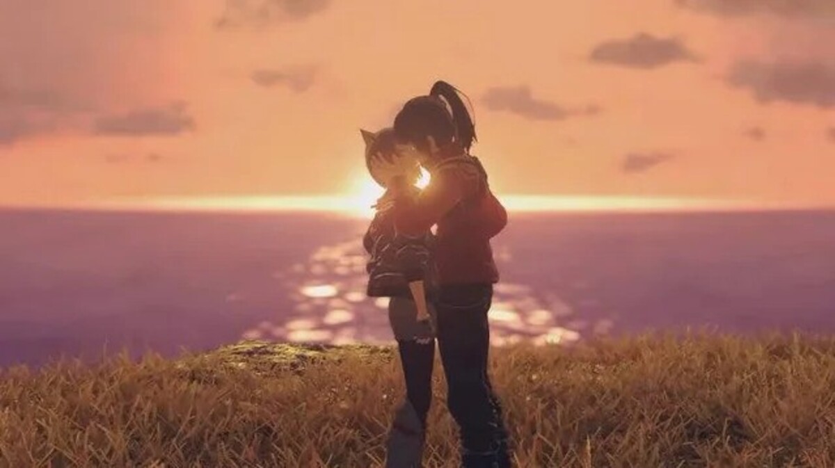 Noah and Mio kissing in Xenoblade Chronicles 3