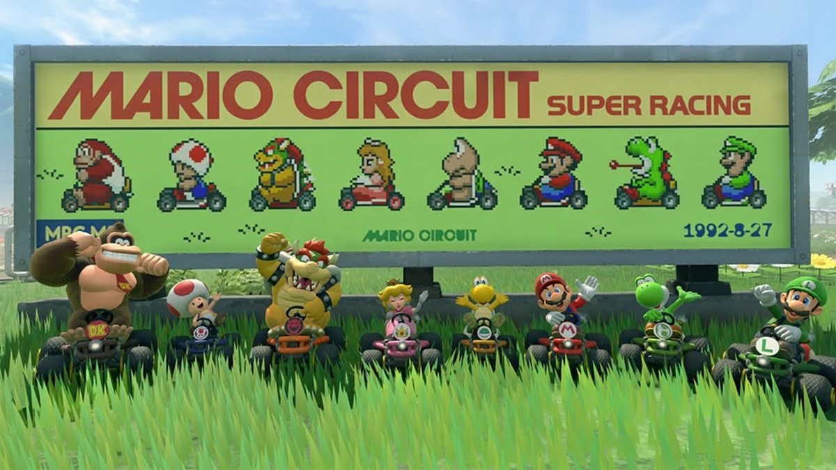 The original eight characters from Super Mario Kart in Mario Kart World